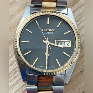 Seiko SQ Presidential Vintage Men’s Watch Rare Dark Gray Dial Two-Tone Bracelet